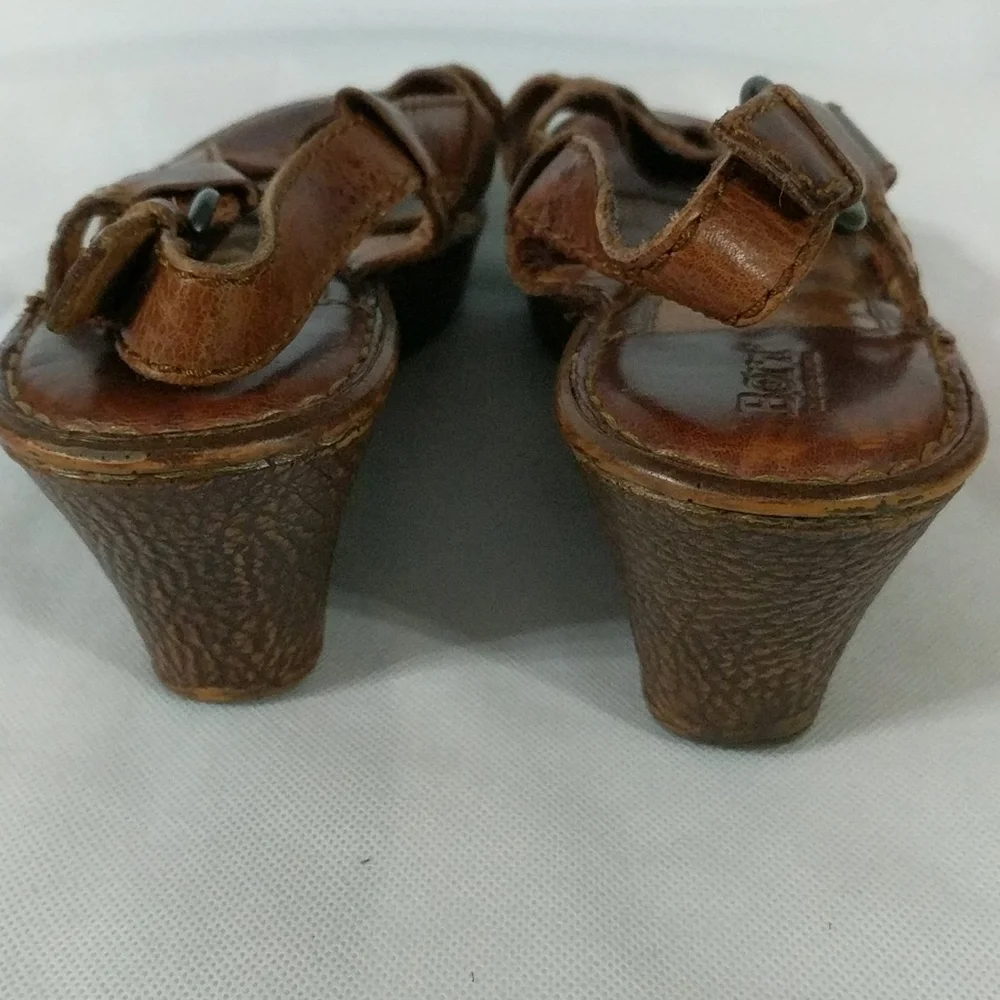 Born Rubena Strappy Wedge Sandal in Caramel Brown - size 10